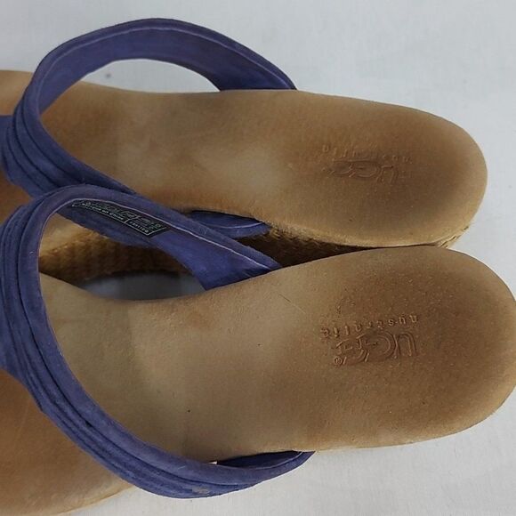 Ugg 3092 Purple Suede Wedge Sandals Split Toe Woven Straw Heels 8 AA - Picture 8 of 13
